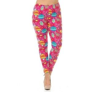 X-Plus Size Buttery‎ Soft Womens Pink Christmas Leggings